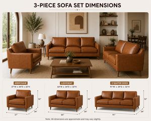 Conjunto de Sofá de Cuero Marrón para Sala de Estar, Estilo Moderno de Mediados de Siglo, Económico, Sofá de Dos Plazas y Sillón Decorativo, Colección de Muebles para Sala de Estar - Product Image 2