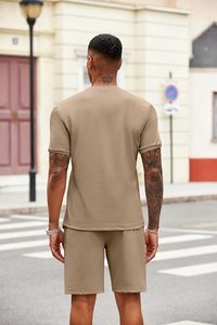 Men's Summer Casual Solid Color <b>Knitted</b> Breathable Shorts <b>Set</b> Spandex Polyester Two Piece Outfit - Product Image 3