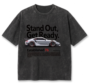 เสื้อยืดลายกราฟิกรถยนต์สไตล์เรโทร - "โดดเด่น" ลุคสตรีทแวร์แบบฟอกสี - สไตล์วินเทจเรซซิ่ง ทรงปกติ ผ้าฝ้าย 100% น้ำหนัก 300 กรัม ลายตัวอักษร - Product Image 2