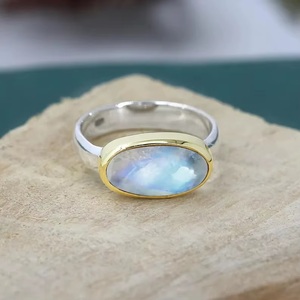 Wholesale 925 Sterling Silver Rainbow Moonstone <b>Ring</b> Natural Moonstone Gemstone Boho <b>Dome</b> Statement <b>Ring</b> June Birthstone <b>ring</b> - Product Image 5