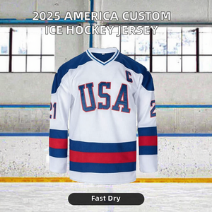 เสื้อฮอกกี้น้ำแข็ง USA สำหรับผู้ชาย คอวี แขนยาว ระบายเหงื่อได้ดี เป็นมิตรกับสิ่งแวดล้อม ผ้าโพลีเอสเตอร์ระบายอากาศได้ดี น้ำหนัก 280 กรัม ทรงปกติ ปักลาย - Product Image 5