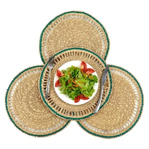 Platos de rafia verdes, precio directo de fábrica, manteles individuales de algas marinas tejidos a mano, manteles individuales de pasto marino - Product Image 5