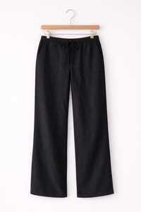 Pantalon en coton pour femme, coupe droite, taille mi-haute élastique, couleur unie, décontracté, longueur complète, coupe ample, respirant, pour l'été - Product Image 1