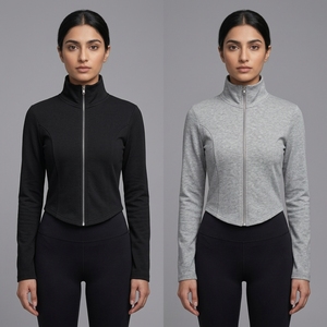 Manteau trench court zippé à col montant pour femme, en polaire, coupe ajustée, manches longues, idéal pour le sport, le yoga et les activités hivernales – Vente en gros - Product Image 6