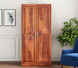 Armoire à 2 portes en bois massif Nixon (fini miel) – Grande armoire avec 6 étagères de rangement – Meuble de rangement - Product Image 4