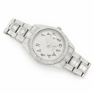 Montre de luxe en moissanite sertie de diamants, argentée, automatique, mécanique, style hip-hop, avec baguettes incrustées - Product Image 4