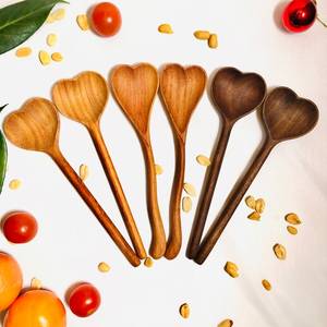Best Quality Durable Eco-Friendly Hand Carved Asian Zen Style Wooden Heart Spoons <b>Mirror</b> Polish | Acacia Handmade Utensil Set - Product Image 3