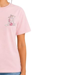 Camiseta Personalizada de Cuello Redondo para Mujer, Color Rosa Claro, con Estampado Gráfico de Dibujos Animados, Informal, Suave, Transpirable, Verano, Diseño Personalizado OEM - Product Image 4