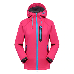 Women's <b>Pink</b> Soft Shell <b>Jacket</b> With Hood <b>Waterproof</b> Zip Fly Outdoor Hiking Winter Coat Regular Fit - Product Image 1