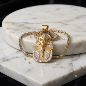 Collier Pendentif Égyptien Pharaon Personnalisé en Argent 925 Bicolore Plaqué Rhodium Style Vintage Élégant avec Breloques Givrées – Idéal Cadeau Bijou - Product Image 3
