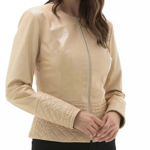 Chaqueta de Cuero Genuino para Mujer, Estilo Motero, Personalizada, con Cierre, Manga Larga, Transpirable, para Oficina - Product Image 2