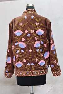 Suzani Embroidered Cotton <b>Velvet</b> <b>Jacket</b> Floral Patterns Decorative Trim Multi Color for Winter Boutique Fashion Wholesale India - Product Image 2