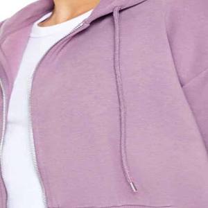Women's Geo Brothers Lavender <b>Cropped</b> Hooded <b>Zip</b>-<b>Up</b> Sweatshirt Full Sleeve Solid Color Knitted Breathable 100% Cotton Lined - Product Image 5