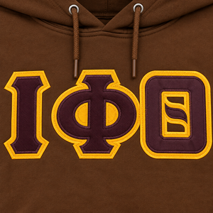 Iota Phi Theta <b>Brown</b> Pullover <b>Hoodie</b> <b>Men</b> Embroidered Greek Letter Hooded Sweatshirt Long Sleeve Kangaroo Pocket Fleece Casual - Product Image 6