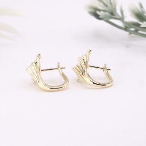 Pendientes de Oro Amarillo de Lujo con Diseño de Abanico, Textura Clásica, Volantes y Diamantes de Laboratorio de Corte Brillante, con Cierre de Palanca, Joyería Fina para Mujer - Product Image 3
