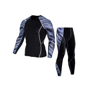 <b>Men's</b> Navy <b>Compression</b> Gym Set Full Sleeve Crew Neck Long Sleeve <b>Top</b> With Elastic Waist Pants Sporty Fit - Product Image 4