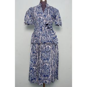 Robe mi-longue élégante pour femme en pur coton à imprimé floral numérique, nouveaux modèles, avec ceinture décorative, idéale pour les fêtes - Product Image 1
