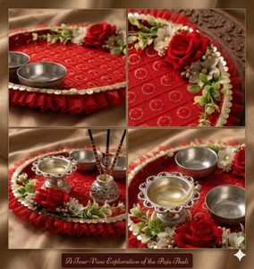 Hermoso juego de thali rojo hecho a mano para puja, el más vendido, bandeja decorativa para Roli y Kumkum, regalo festivo con tazones, para bodas y Diwali - Product Image 2