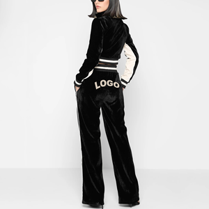 Women's Hooded Casual Winter Sports Velvet <b>Tracksuit</b> | Customizable 100% Cotton Velour <b>Tracksuit</b> - Product Image 2