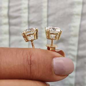 Pendientes de plata de ley 925 con moissanita redonda, color D, VVS, con cierre de rosca, solitarios, para mujeres y hombres - Product Image 3