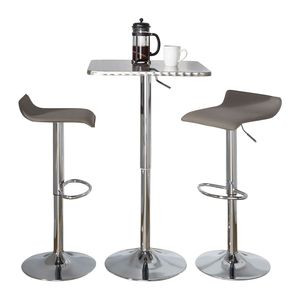 Juego de Barra de Bar Contemporáneo de 3 Piezas, Ajustable, Cuadrado, con Reposapiés Ovalado de PVC Gris, Metal Cromado Plateado, Muebles de Bar Contemporáneos - Product Image 2
