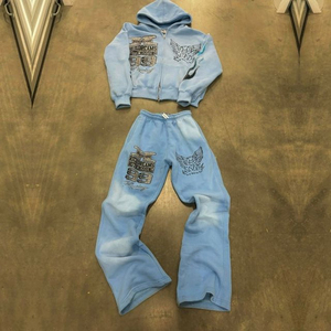 Conjuntos de Sudadera con Capucha y Pantalones de Chándal Personalizados de Algodón Grueso de Invierno, Unisex, de Corte Regular, Color Liso, Casuales, Ecológicos, con Estampado Puff y Efecto Ácido - Product Image 6