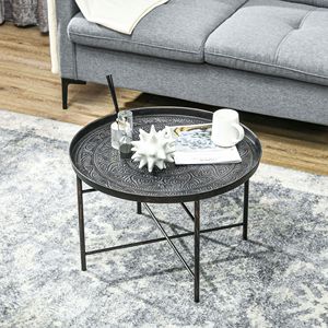 Tavolo da Caffè Rotondo Durevole da 24 Pollici con Piano Effetto Martellato e Struttura in Metallo per Soggiorno o Camera da Letto, Colore Peltro - per Hotel - Product Image 6