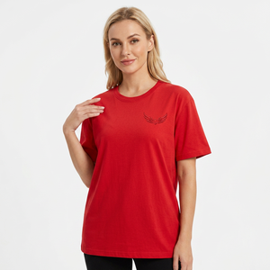 Red Men's Oversized Short <b>Sleeve</b> T-Shirt With Embroidered Logo O-Neck Casual Jersey Cotton <b>Top</b> - Product Image 6