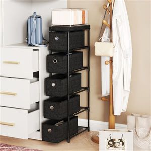 Modern Minimalist 5-Drawer Chest of Drawers with Industrial Wood Top Versatile As Nightstand/ <b>Side</b> Table - Product Image 6