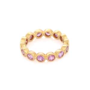 18K Yellow Gold Pink Sapphire Eternity Band-Resizable Wedding Ring with Pave Setting - Product Image 5