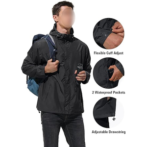Men's Waterproof Hooded <b>Windbreaker</b> Jacket Casual Outdoor Wear <b>Black</b> Polyester Shell Regular Fit with Zipper Closure - Product Image 5