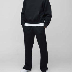 Ensemble de survêtement unisexe noir à capuche, couleur unie, manches longues, coupe décontractée ample, léger, polyester/coton, hiver 2 1 - Product Image 2