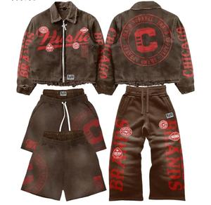 Conjunto Deportivo Completo Marrón con Estampado Rojo, Chaqueta con Cierre y Pantalones Deportivos, Ropa Urbana Otoñal Unisex para Adultos, Diseñado para un Look Urbano Coordinado - Product Image 2
