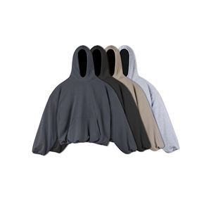 Sudadera con capucha oversize de poliéster rasgado con efecto desgastado, color negro, para hombre / Sudaderas con capucha de corte holgado de talla grande para hombre - Product Image 6