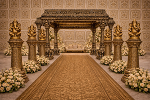 Grand Mandapam de mariage de style temple sud-indien, configuration classique de Mandapam de mariage, Mandapam de mariage sculpté antique de style tamil. - Product Image 3