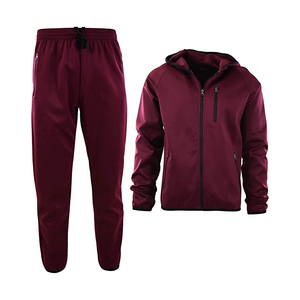 Conjunto Deportivo Unisex Color Borgoña, Sudadera con Capucha y Cierre de Cremallera, Pantalones Deportivos Casuales de Color Sólido, Transpirables, Corte Regular, para Otoño - Product Image 1