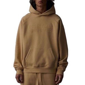 Sweats à capuche en coton vierge avec logo personnalisé pour hommes et femmes unisexe à épaules tombantes en éponge française sans ficelle - Product Image 4