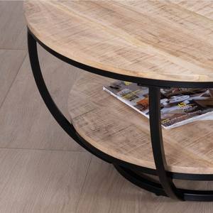 Mesa de centro redonda de dos niveles Vandana Silver Haven en madera maciza de mango con estructura de metal negro. - Product Image 5