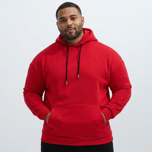 Sudadera con Capucha Oversize Roja para Hombre, Color Sólido, Informal, de Forro Polar, con Bolsillos, para Otoño, Corte Holgado, 100% Algodón - Product Image 2