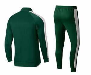 2026 New Men's Dark Green <b>Zip</b>-<b>Up</b> Jacket and Pants Set with <b>White</b> Stripes Casual Sportswear Regular Fit Performance Tracksuit - Product Image 2