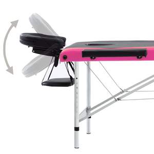 Table de massage pliable en aluminium à 3 zones, noire et rose, pour la relaxation et le confort - Product Image 5