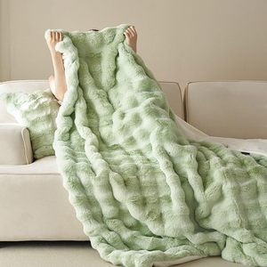 Luxury Faux Rabbit Fur <b>Throw</b> <b>Blanket</b> Double Sided <b>Thick</b> Plush Fleece <b>Blanket</b> Soft Polyester Sofa Office Nap <b>Blanket</b> OEM ODM - Product Image 4