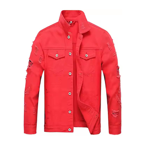 Veste en jean bleu foncé pour homme, coupe slim classique, décontractée, en coton, style streetwear, avec taille et logo personnalisés - Product Image 5