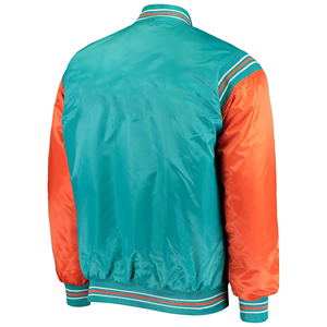 Men's Aqua Orange Breathable Winter Varsity Jacket Stand Collar <b>Covered</b> <b>Button</b> Closure Ribbed Cuffs Regular Fit Polyester/Cotton - Product Image 2