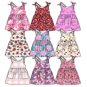 Vestidos para Niñas de 0 a 16 Años, Ropa Infantil de Boutique al por Mayor, Estilo Casual, Tela Suave, Estampado Personalizado, Bolsillos con Cordón - Product Image 1