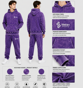 เสื้อฮู้ดดี้ผู้ชาย SINEWY SPORTS ผ้าฝ้ายเฟรนช์เทอร์รี่ 300 กรัม ทรงพอดีตัว ระบายอากาศได้ดี สไตล์ลำลอง ล้างสีแบบ Acid Wash เป็นมิตรต่อสิ่งแวดล้อม - Product Image 1