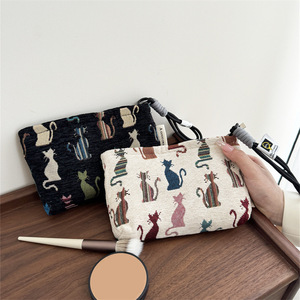 Chenille Polyester Cat Pattern <b>Makeup</b> Bag Portable Cosmetic Pouch Wrist Strap Travel Organizer <b>Case</b> - Product Image 2