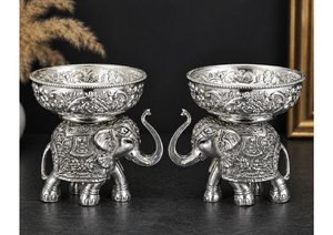 Handcrafted <b>Elephant</b> Urli Bowl Set in 999 Silver Finish Premium <b>Decorative</b> Item for Housewarming Weddings and Festive Gifting - Product Image 2