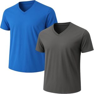 T-shirt pour homme en polyester/coton imprimé sérigraphié, anti-plis, écologique, respirant, léger, séchage rapide, col en V, pour usage quotidien - Product Image 1