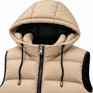 Chaleco Acolchado con Capucha para Hombre, Color Beige, Estilo Casual, Resistente al Viento, Sin Mangas, para Invierno - Product Image 3